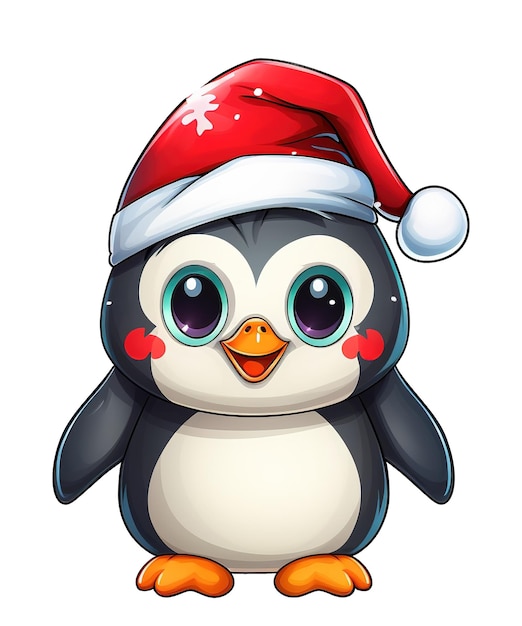 PSD クリスマスの帽子をかぶった可愛いアニメペンギン