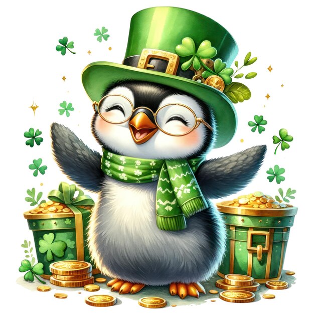 Cute penguin st patricks day clipart illustration