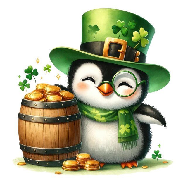 PSD cute penguin st patricks day clipart illustration