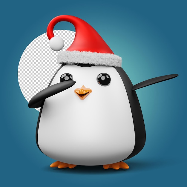 PSD クリスマス帽子ハッピー クリスマス 3 d レンダリングとかわいいペンギン