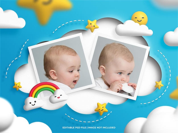 Cute photo frame template 3d style design