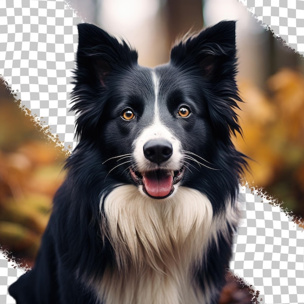 PSD cute picture of stunning young border collie in the woods transparent background