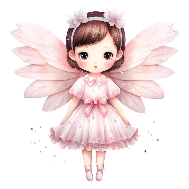 PSD cute pink baby fairy watercolor clipart illustration