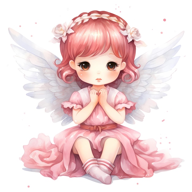 PSD cute pink baby fairy watercolor clipart illustration