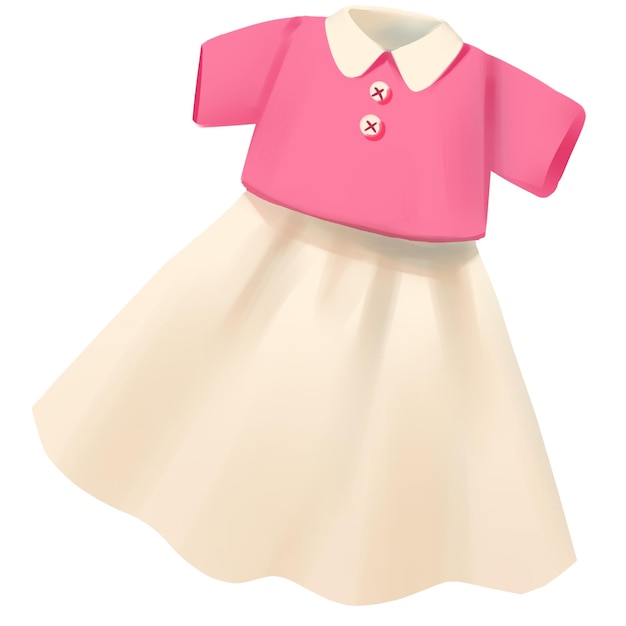 女の子の可愛いピンクのドレスをカラー付きのシャツとプレス付きのスカートで