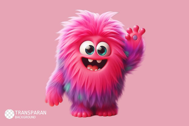 Cute pink furry monster 3d cartoon character