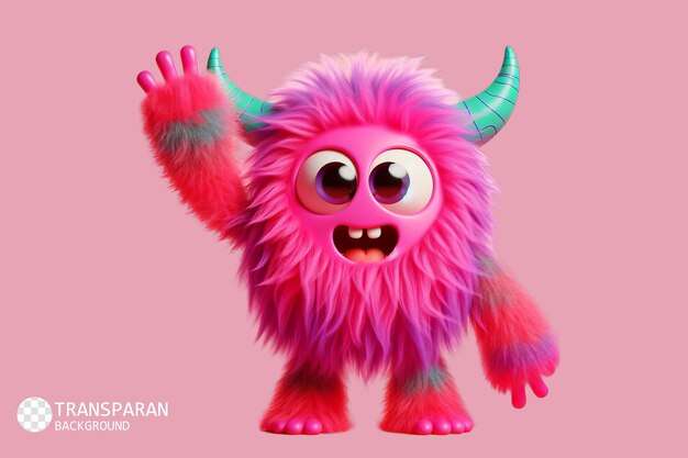 PSD cute pink furry monster 3d cartoon character