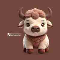 PSD cute plush bison toy on clear png background