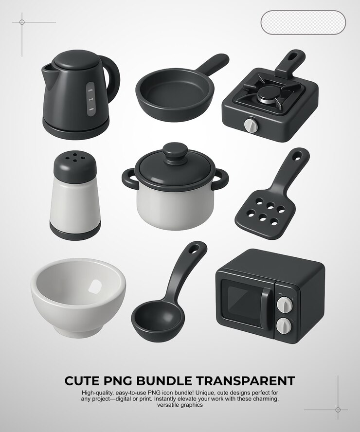 PSD キッチン機器と調理道具の可愛いpngバンドル
