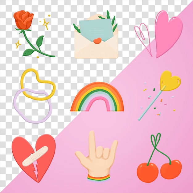 Cute png doodle lifestyle sticker set emoji element kolaż przejrzystego tła