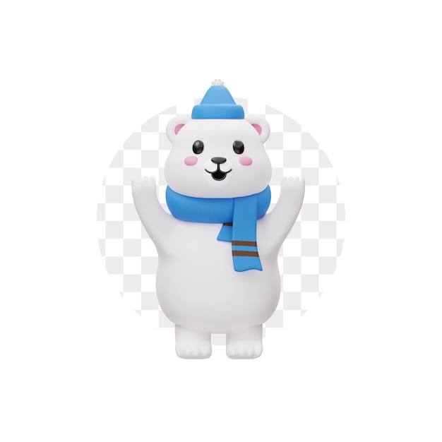 PSD cute polar bear winter christmas happy 3d illustration