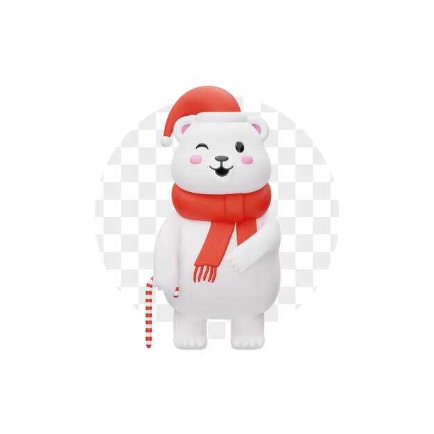 PSD cute polar bear winter christmas stick 3d illustration