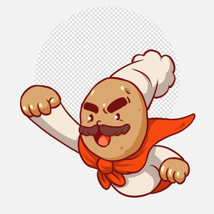 PSD cute potato chef cartoon banner logo character art illusrtation