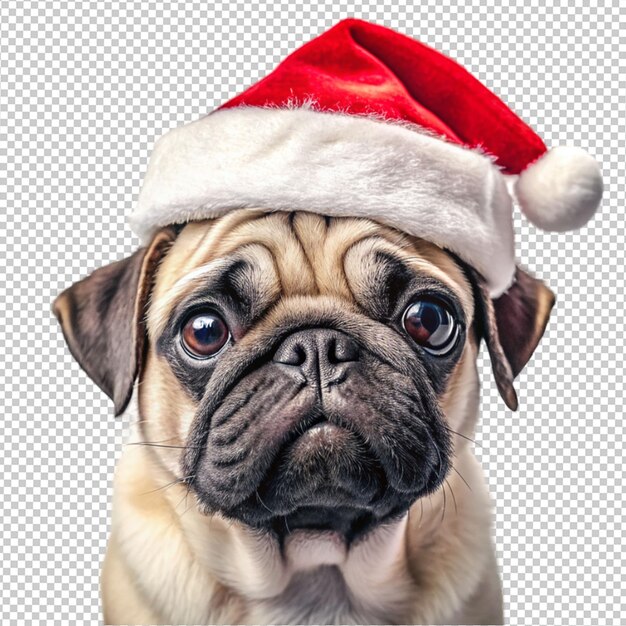 PSD a cute pug wearing chrisrmas cloth on transparent background