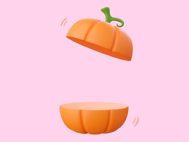 Cute pumpkin podium halloween theme elements 3d illustration