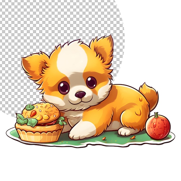 PSD 투명한 배경에 음식 일러스트가 있는 귀여운 강아지 유아