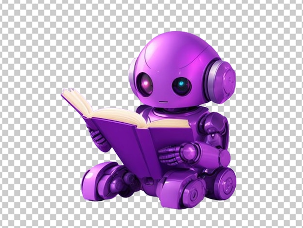 Cute purple robot reading a book