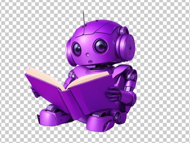 Cute purple robot reading a book