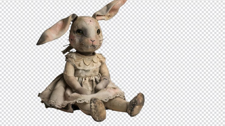 PSD cute rabbit doll isolated on white background for children39s decor and gifts