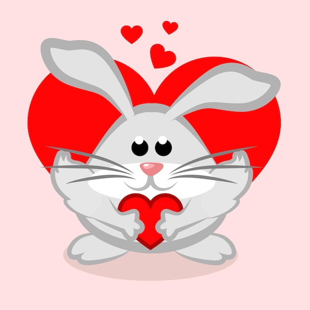 PSD cute rabbit with a heart cartoon easter or valentines bunny