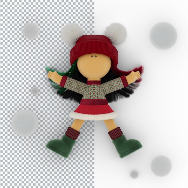 PSD cute rag doll in a knitted christmas sweater like a perfect snow angel