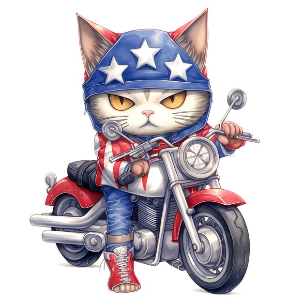 PSD 可愛いラグドール・キャット アメリカン・モーターサイクル・クリパート・イラスト