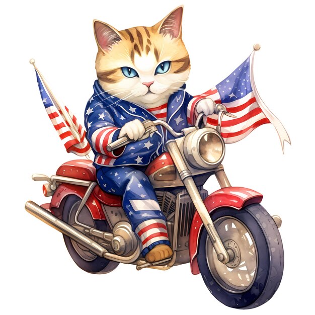 PSD cute ragdoll cat american motorcycle clipart ilustracja