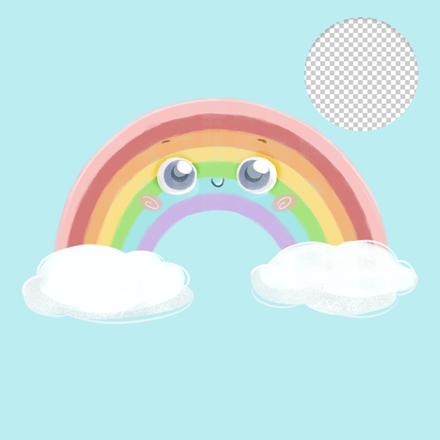 PSD cute rainbow isolated on light blue background