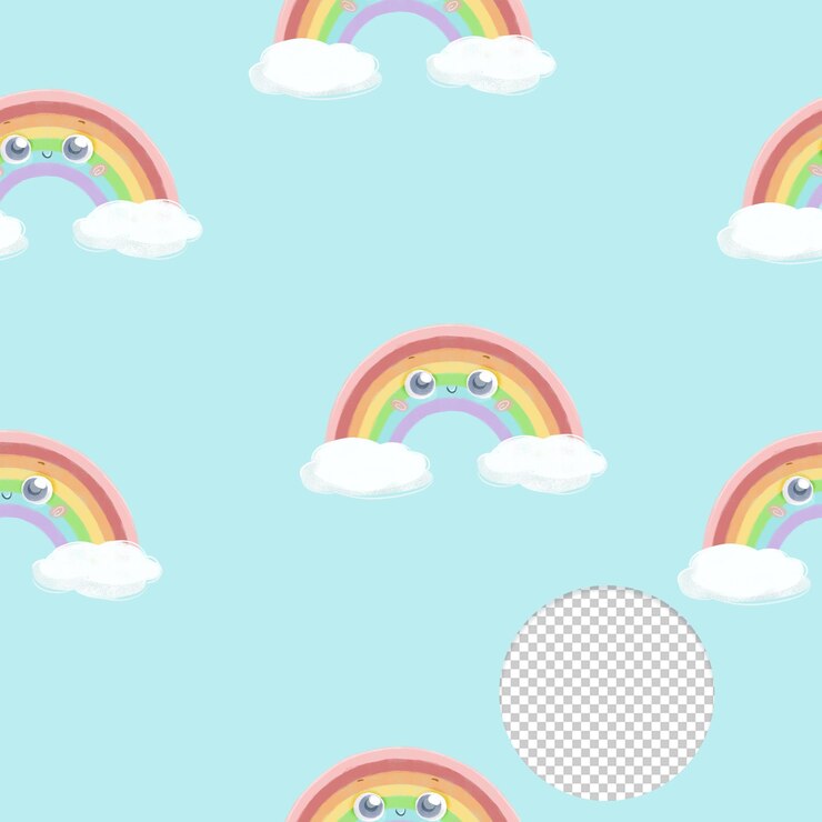 PSD cute rainbow seamless pattern on light blue background