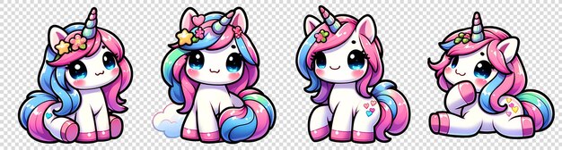 PSD cute rainbow unicorn set psd transparent background