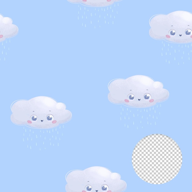 PSD cute rainy cloud seamless pattern on light blue background