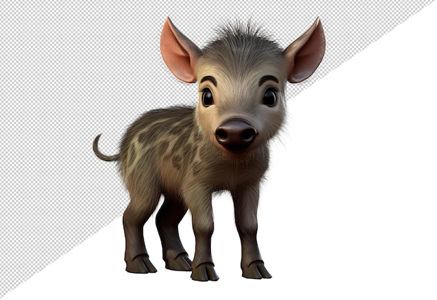 PSD cute realistic cartoon cub warthog wild boar 3d mascot character