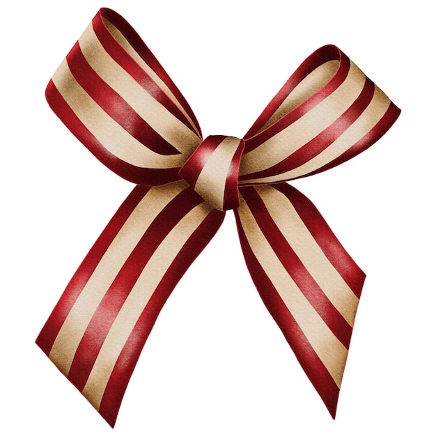 Cute realistic christmas bow with white red stripes isolated on white background