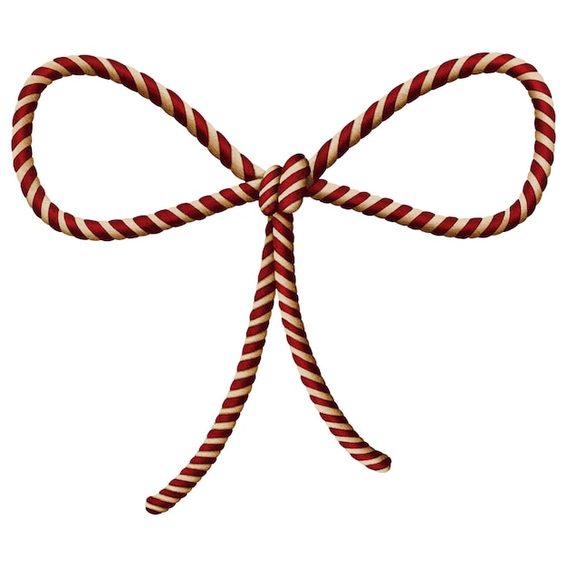 Cute realistic christmas thin bow with white red stripes isolated on white background