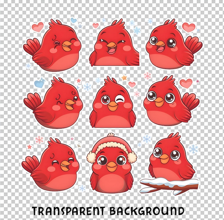 PSD cute red bird cartoon stickers