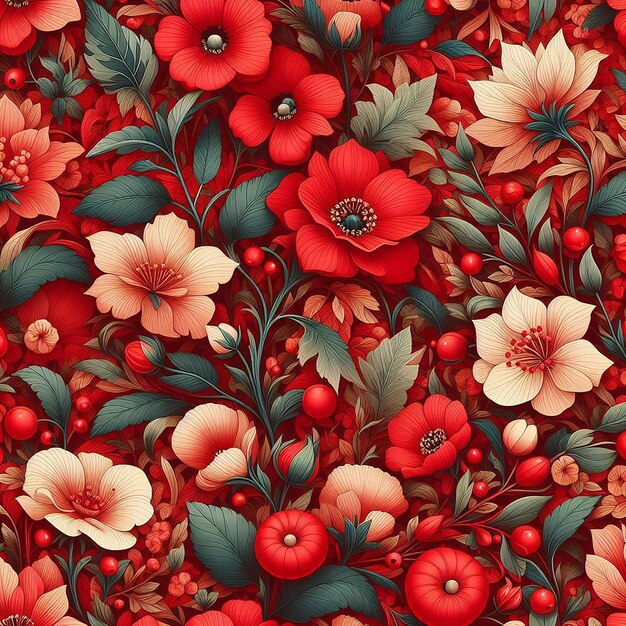 PSD cute red flower on background seamless pattern