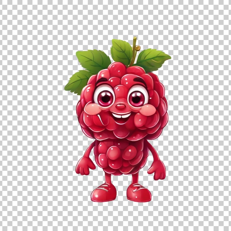 PSD a cute red raspberry with a green leaf