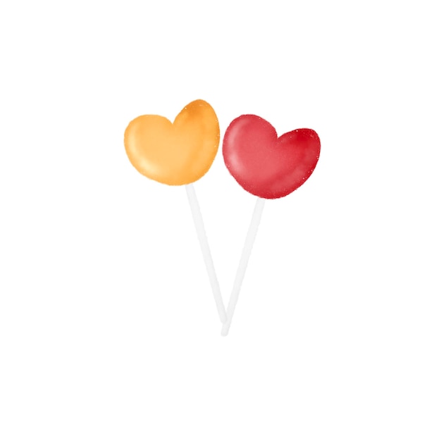 Cute red and yellow heart lollipop candy