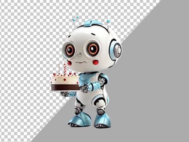 PSD cute robot holding a cake