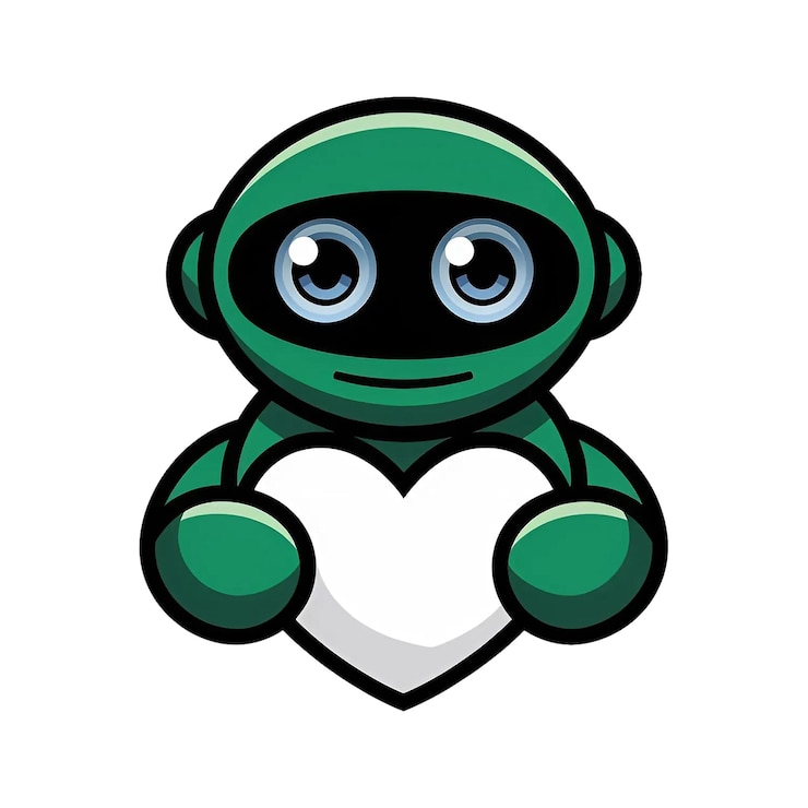 PSD cute robot holding a heart expressing affection with transparent background