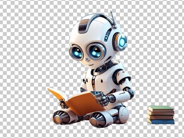 PSD robot carino che legge un libro seduto