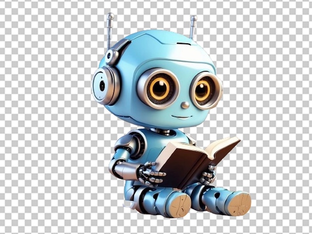 PSD cute robot reading a book sitting