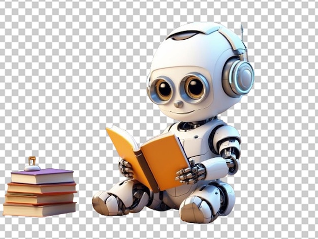 PSD cute robot reading a book sitting