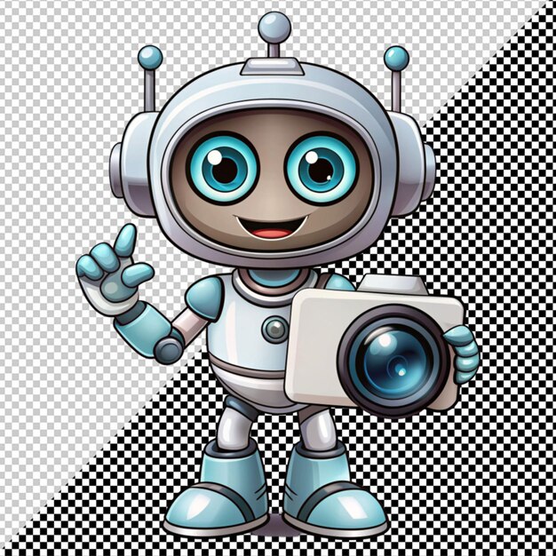 PSD cute robot with camera vector on transparent background