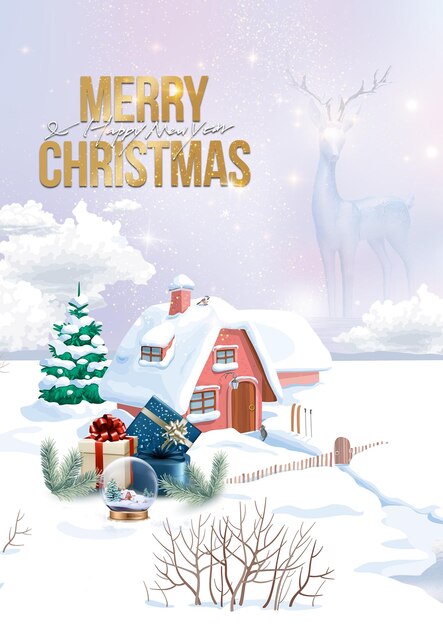 PSD cute romantic merry christmas white background