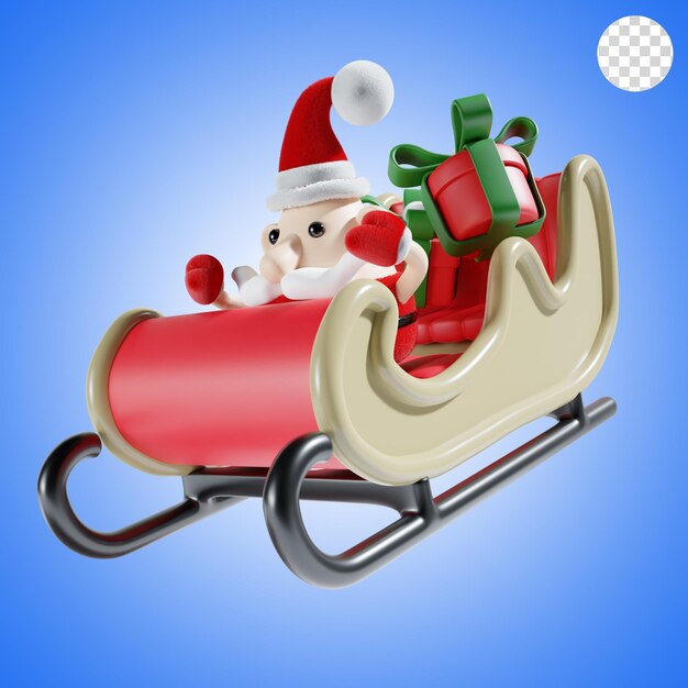 Cute santa claus with christmas carriage 3d illustration