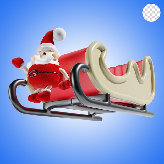 Cute santa claus with christmas carriage 3d illustration