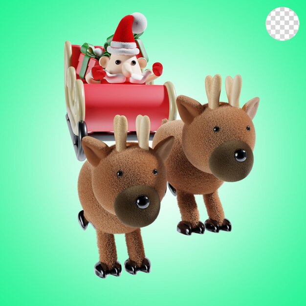 PSD cute santa claus with christmas carriage 3d illustration