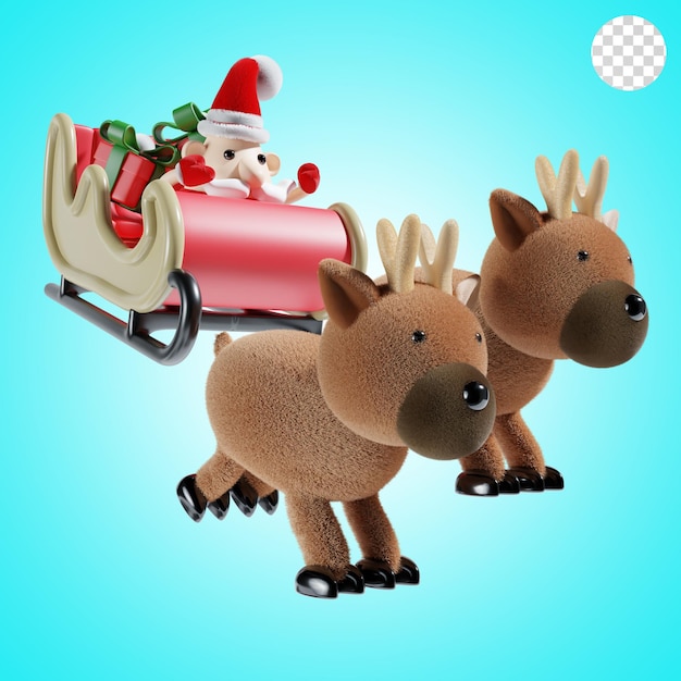 PSD cute santa claus with christmas carriage 3d illustration