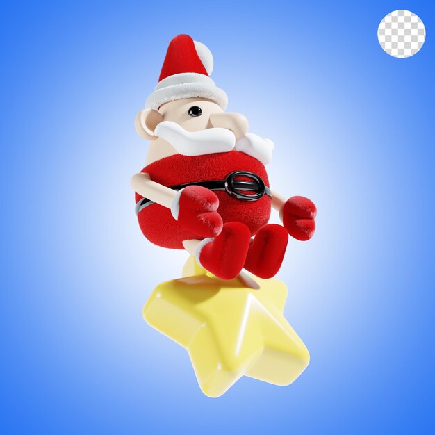 PSD cute santa claus with christmas star 3d illustration